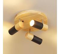 Klobvtt Spot De Plafond En Bois Spots Réglables À 3 Voies Plafonnier Rond Nordique, Rotation 360° + 90° Projecteurs Directionnels Lampe D'accent De Plafond For Galerie De Cuisine Couloir(Black)