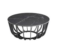 KLODIE - Table Basse Ronde Plateau Céramique Marbré Cadre Métal Gris Anthracite -