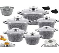 KlönBerg Batterie de casseroles 12 pièces | avec revêtement marbré | casserole | avec couvercle | anti-adhésif | induction | idéal comme cadeau | pour tous feux | série diamant KB3744