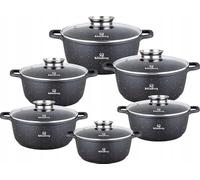 Klönberg KB4021 Lot de 12 casseroles antiadhésives, idéales pour tous les types de feux, avec couvercle, chauffage rapide, casseroles à induction (noir, 12)