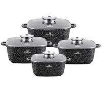 KlönBerg KB4058 Lot de 8 casseroles noires avec marbre, pour tous types de feux, avec couvercle, carré, noir