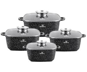 KlönBerg KB4058 Lot de 8 casseroles noires avec marbre, pour tous types de feux, avec couvercle, carré, noir
