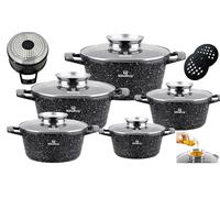 KlönBerg Lot de 10 casseroles avec revêtement marbré - Avec couvercle - Revêtement antiadhésif - Induction - Idéal comme cadeau - Pour tous les types de plaques de cuisson - Série Diamant KB3842