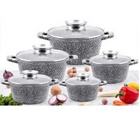 KlönBerg Lot de 10 casseroles avec revêtement marbré - Avec couvercle - Revêtement antiadhésif - Induction - Idéal comme cadeau - Pour tous les types de plaques de cuisson - Série Diamant KB3742