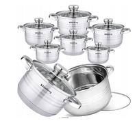 KlönBerg Set de 12 casseroles, acier inoxydable, induction,avec couvercle,fonctionnel KB2503