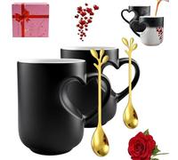 kloiadka Magic Color Changing Ceramic Heart Mug, Funny Coffee Mug with Heart Handle, Surprise Design When You Fill with Hot Drinks, Funny Gift for Couples (2 PC)