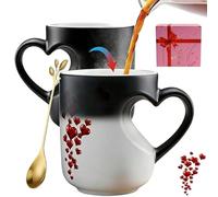 kloiadka Magic Color Changing Ceramic Heart Mug, Funny Coffee Mug with Heart Handle, Surprise Design When You Fill with Hot Drinks, Funny Gift for Couples (1 PC)