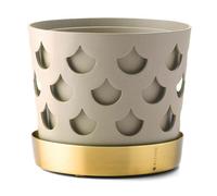 KLONG Pot beige avec soucoupe en laiton Trio Drop Small Ø12 cm