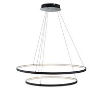 KLONWG Suspension Circulaire à 2 Anneaux, Lustre LED Moderne à intensité Variable, Lampe Suspendue réglable en Hauteur pour Salon, Table à Manger, Bureau, Noir + Blanc Chaud - 80 + 100 cm