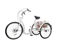 KLOOLIVE Tricycle pour adulte 26", 6 vitesses, 3 roues, tricycle pour adulte, avec panier à provisions, hauteur réglable, tricycle bicyclette, vélo de courses, panier
