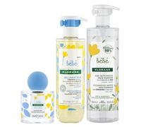 Klorane Bébé Kit Complet Soin et Toilette (Eau Nettoyante, Gel Lavant et Eau Parfumée)