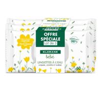Klorane Bébé Lingettes À L'Eau Visage/Corps/Siège Trio 3x60 Pièces