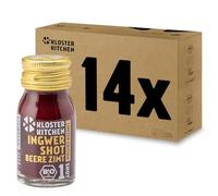 Kloster Kitchen 1SHOT Lot de 14 bouteilles de 30 ml au gingembre bio avec petites pièces de gingembre I Édition limitée Gingembre shot Bouteille en verre végétalien sucré sans additifs et avec douceur