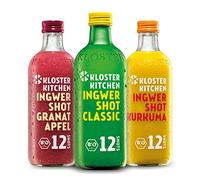 Kloster Kitchen Lot de 3 shots de gingembre bio - 3 x 360 ml - Avec petites pièces - Végétalien - 12 shots par bouteille - Doux et épicé sans additifs