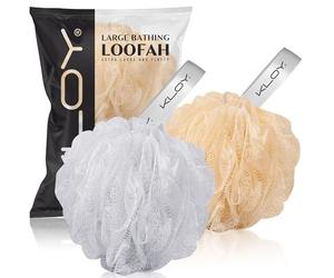KLOY Grande éponge exfoliante en luffa pour un nettoyage à haute mousse (blanc et doré)