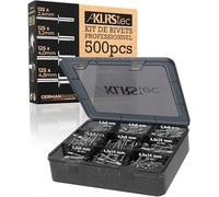 KLRStec Kit Rivets Pop 500 pcs - Rivets Aveugles Alu 2,4-4,8 mm avec Boîte | 500 rivets pop aluminium en 4 diamètres (2,4-4,8 mm) et 3 longueurs, triés dans une boîte à 9 compartiments