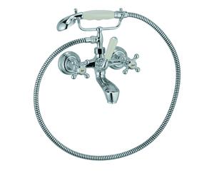 KLUDI 1926 Mitigeur de bain et de douche, montage mural, poignées croisillons, avec ensemble de douche, 514410520, Couleur: chrome