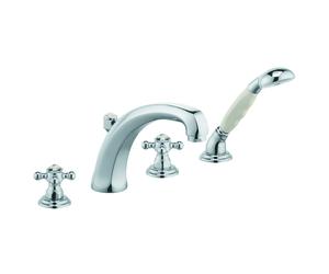 KLUDI 1926 Mitigeur de bain et de douche, poignées croisillons, montage au sol, montage sur bord de carrelage à quatre trous, 515240520, Couleur: chrome