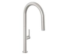 KLUDI Aurea Robinet de cuisine (acier inoxydable brossé) - Pivotant à 360 degrés - Mitigeur d'évier à une main avec tuyau extensible et douchette avec bouton de commutation - 2 modes - Robinet de