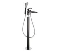 KLUDI BALANCE Mitigeur monocommandé pour bain et douche, montage au sol pour baignoire en pose libre, avec douchette à main, 525908775, Couleur: noir mat / chrome