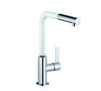 KLUDI L-LINE S Mitigeur monocommandé pour évier, Eco, levier fermé, becs extractibles, 408519375, Couleur: blanc mat / chrome