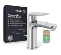 KLUDI - X1 robinet de lavabo avec bonde à tirette, hauteur de bec 95 mm, robinet d'économie d'eau de salle de bain taille M, cartouche en céramique, mitigeur lavabo avec tuyaux de raccordement chromés