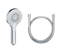 KLUDI-X3 Douchette universale avec flexible, douchette Ø11,7 cm avec 3 types de jets, douchette économisant l'eau en option (standard 15 l/m, option 9 l/min) flexible de douche 1,6 m