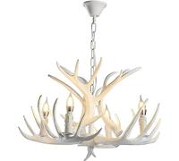 KLUFO 7 Bois de cerf Design avec 4 ampoules E12 blanc résine bois de cerf suspension rétro rustique ferme style éclairage salle à manger, salon, chambre à coucher Premium Home Decor