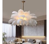 KLUFO Lustre Plafonnier En Plumes D'autruche, Lustre En Plumes Blanches À 3 Lumières Créatif G4 Romantique De Luxe Pendentif Lumière Couloir Chambre Luminaire