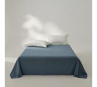 KLUOT Coton Drap Plat 120 x 230 cm sans Coins élastiques Bleu Foncé résistant et Durable pour Lit 1 Personnes pour Une Utilisation comme Drap ou Couverture légère