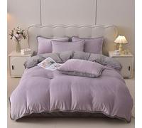 KLUOT Parure de lit 200 x 230 cm 4PCS Housse de Couette Flanelle Gris Violet Doux et Chaud avec 2 Taie d'oreiller 1 Drap Plat Peluche Hiver Chaude Duveteuse