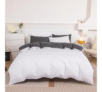 KLUOT Parure de lit 4PCS 150 x 200 cm Blanc Gris Foncé pour lit Standard 1 Personnes avec 2 Taie d'oreiller Drap Plat Respirante Sensation sur La Peau en Coton Doux et Respirant