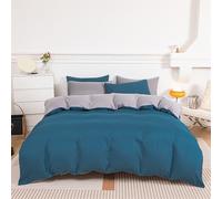 KLUOT Parure de lit 4PCS 150 x 200 cm Bleu Foncé Gris Clair pour lit Standard 1 Personnes avec 2 Taie d'oreiller Drap Plat Respirante Sensation sur La Peau en Coton Doux et Respirant