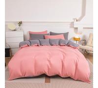 KLUOT Parure de lit 4PCS 150 x 200 cm Rose Gris Clair pour lit Standard 1 Personnes avec 2 Taie d'oreiller Drap Plat Respirante Sensation sur La Peau en Coton Doux et Respirant