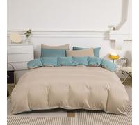 KLUOT Parure de lit 4PCS 150 x 200 cm Vert Brun Clair pour lit Standard 1 Personnes avec 2 Taie d'oreiller Drap Plat Respirante Sensation sur La Peau en Coton Doux et Respirant