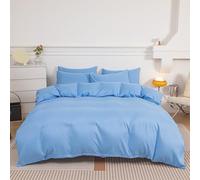 KLUOT Parure de lit 4PCS 180 x 220 cm Bleu Clair pour lit Standard 2 Personnes avec 2 Taie d'oreiller Drap Plat Confortable Texture agréable pour la Peau et Respirante