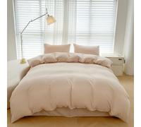 KLUOT Parure de lit 4PCS 200 x 230 cm Beige pour lit Kingsize 2 Personnes avec 2 Taie d'oreiller Drap Plat Confortable Texture agréable pour la Peau et Respirante