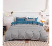 KLUOT Parure de lit 4PCS 220 x 240 cm Gris Clair Bleu pour lit Kingsize 2 Personnes avec 2 Taie d'oreiller Drap Plat Confortable Texture agréable pour la Peau et Respirante