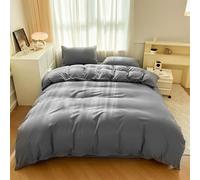 KLUOT Parure de lit 4PCS 220 x 240 cm Gris pour lit Kingsize 2 Personnes avec 2 Taie d'oreiller Drap Plat Respirante Sensation sur La Peau en Coton Doux et Respirant