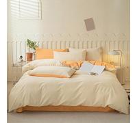 KLUOT Parure de Lit Coton 220 x 240 cm Blanc Orange Parure de Lit 2 Personnes Réversible Housse de Couette en Coton Doux et Respirant avec 2 Taie d'oreiller 1 Drap Plat