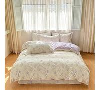 KLUOT Parure de Lit Coton 220x240cm 4 pièces Réversible Housse de Couette en Coton Doux et Respirant avec 2 Taie d'oreiller 1 Drap Plat