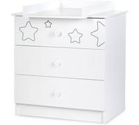 KLUPS TINO Commode enfant 3 tiroirs motifs étoiles + plan à langer amovible Blanc Blanc G