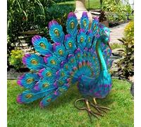 Klusj Belle Statue de Paon Décorative en Métal pour Extérieur - Sculpture 3D pour Jardin, Patio, Pelouse et Cour