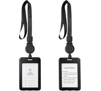 Kluz Lot de 2 Porte-Badges Tour de Cou, Porte-Cartes 7,8 × 10 cm en noir, sangle de cou extensible de 45 cm, accessoire pratique pour badge professionnel, carte d'identité et pass d'accès au bureau