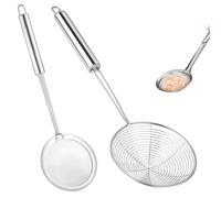 KLVGTIFS 2 Pièces Écumoire, Araignée de Cuisine en Acier Inoxydable, Passoire Araignée avec Manche Haute Résistance à Chaleur, Écumoire pour Cuisiner Frire Servir Aliments Spaghettis Nouilles, 14 cm