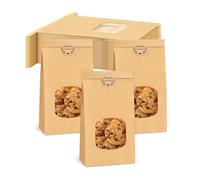 KLVGTIFS 25 Pièces Sacs en Papier Kraft, Fermeture Réutilisables Sac Papier Kraft avec Fenêtre, Résistant à L'huile Sachet Alimentaire, Sac Cadeau, Incluant 36 Pièces de Stickers à La Main