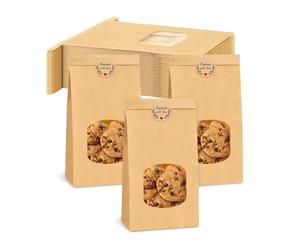 KLVGTIFS 25 Pièces Sacs en Papier Kraft, Fermeture Réutilisables Sac Papier Kraft avec Fenêtre, Résistant à L'huile Sachet Alimentaire, Sac Cadeau, Incluant 36 Pièces de Stickers à La Main