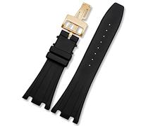 KLVN Bande de montre en silicone pour AP STRACTES DE RETROYAGE DE REFFIRATION DE 28 mm avec des bandes noires de boucle pliante(AP gold clasp)