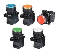 KLVN Interrupteur à bouton-poussoir lumineux étanche de 22MM, interrupteur momentané avec LED intégrée NB5 XB5 AW33B1C, retour à ressort de 22mm 1NO 1NC(Yellow,24V)