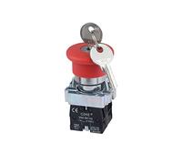 KLVN LAY5-BS145 Bouton poussoir d'arrêt d'urgence avec clé Tête de champignon 40mm bouton poussoir 2NO 2NC